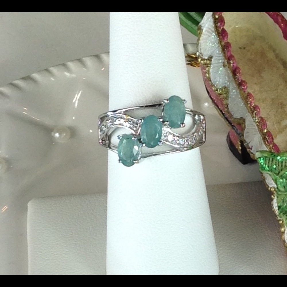 Genuine Rare Green Grandidierite & Zircon Ring - Picture 2 of 8
